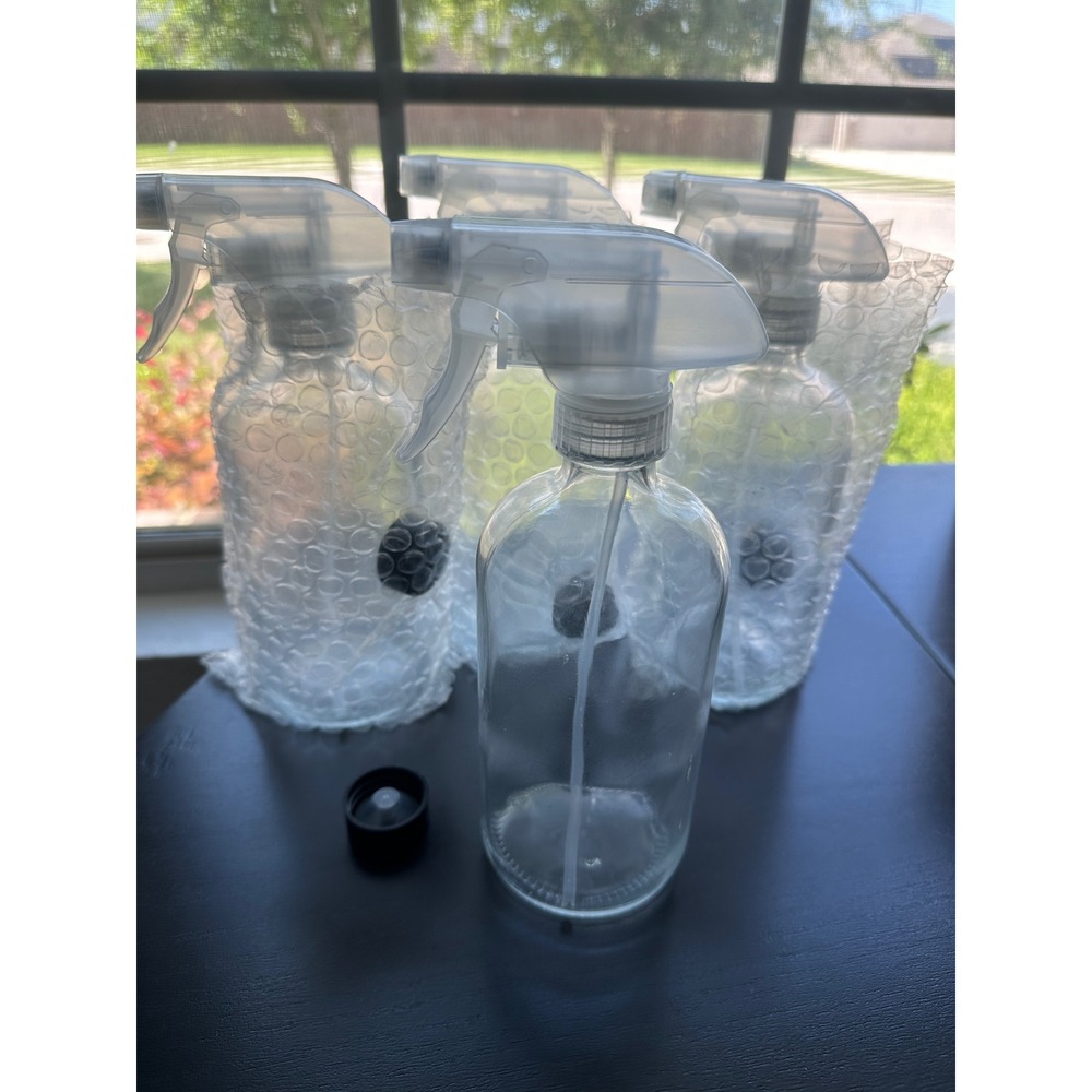 Set of 4 Clear Glass Spray Bottles 16oz Reusable Trigger Sprayer for Cleaning